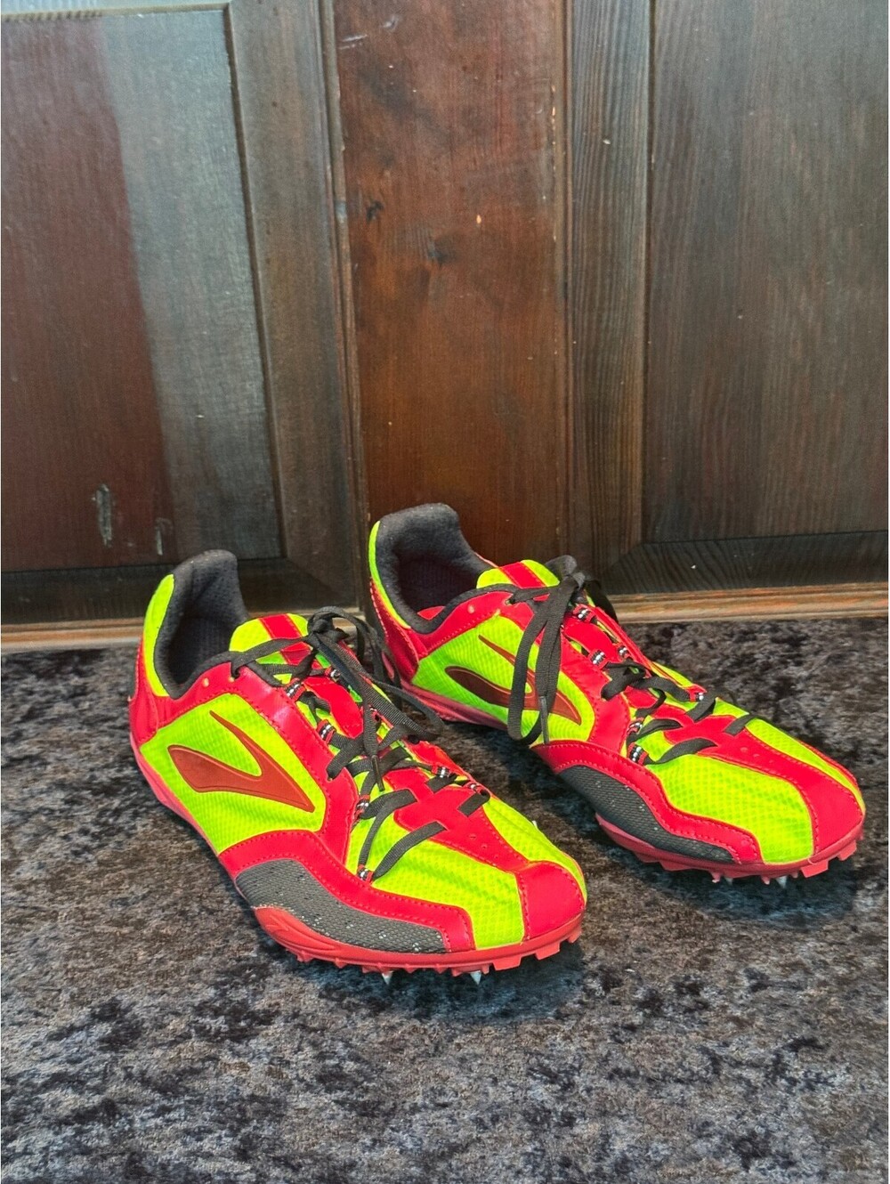 Brooks Track & Field Running Spikes - Red and Neon Yellow  10 & 10.5 Read Below